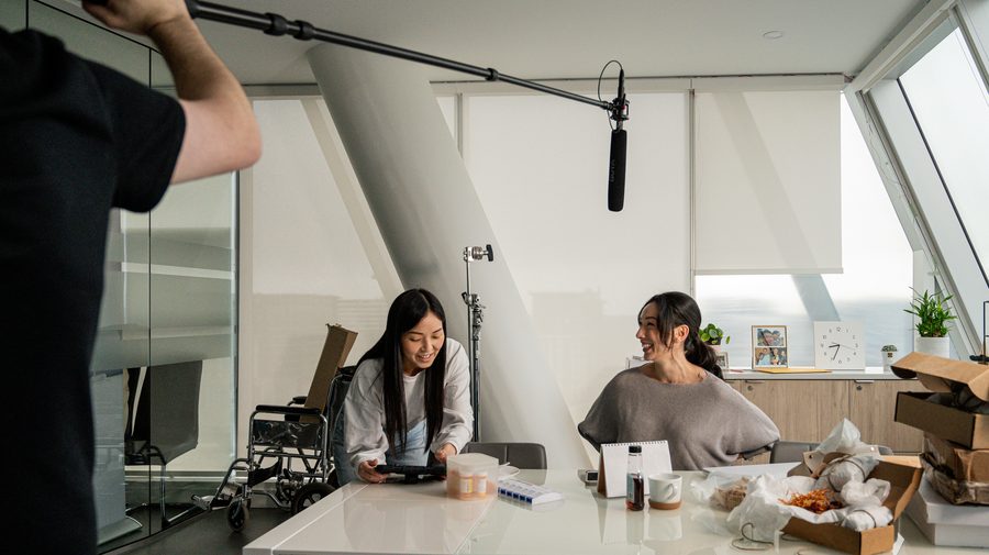 On set between takes
